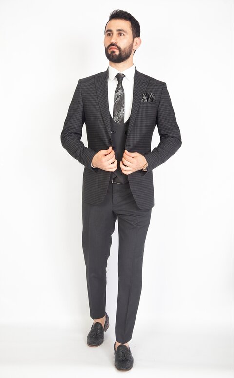 Antracitově šedý pánský oblek s vestou Slim Fit, model Luis
