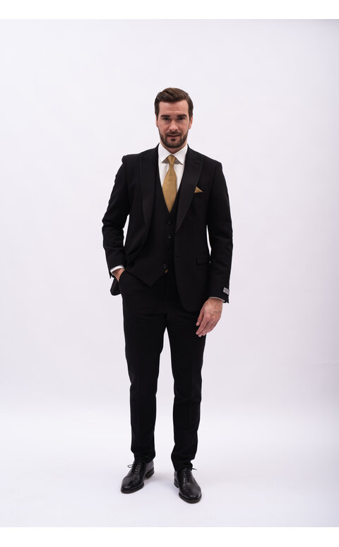 Černý pánský oblek Slim Fit s vestou, model Massimo