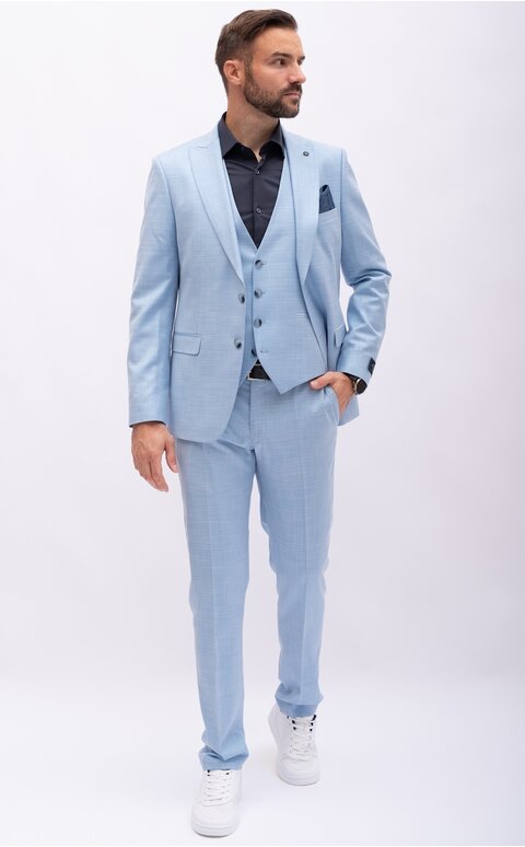 Světle modrý pánský oblek Slim Fit s vestou, model Jace