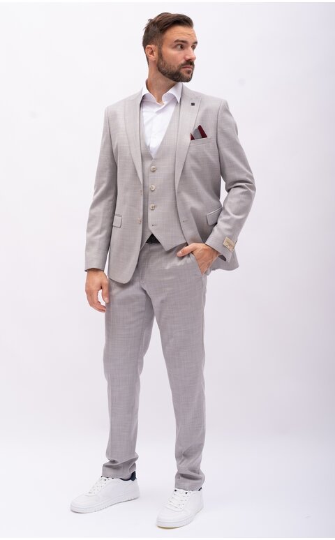 Světle šedý pánský oblek Slim Fit s vestou, model Sterling
