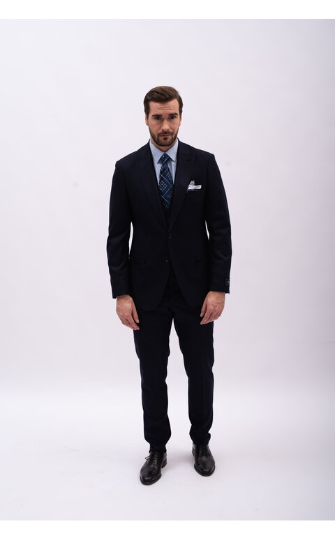 Tmavě modrý pánský oblek Slim Fit s vestou, model Thanos