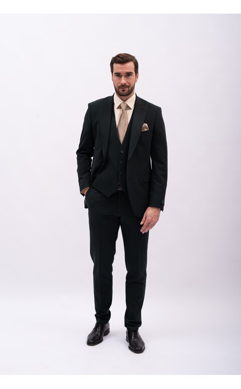 Tmavě zelený pánský oblek Slim Fit s vestou, model Domenico