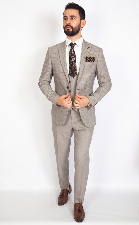 Trojdílný šedý pánský oblek Slim Fit, model Axel