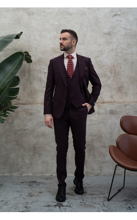Bordó pánský oblek s vestou, model Alvaro