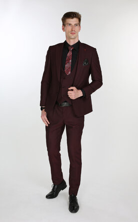 Bordó pánský oblek Slim Fit s vestou, model Charles