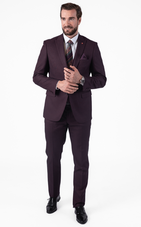 Bordó pánský oblek Slim Fit s vestou, model Pierre