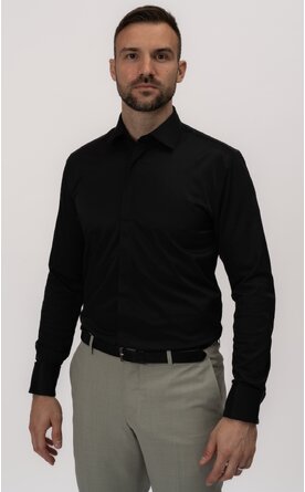 Černá pánská saténová košile se vzorem Slim Fit