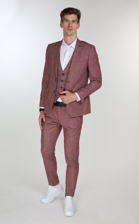 Cihlový pánský oblek Slim Fit s vestou, model Bruno