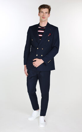 Dvouřadý modrý pánský oblek Slim Fit, model Pedro