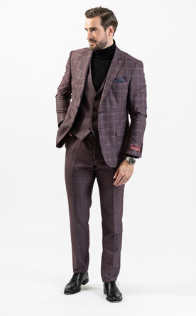 Fialový pánský oblek se vzorem Slim Fit s vestou, model Phoenix