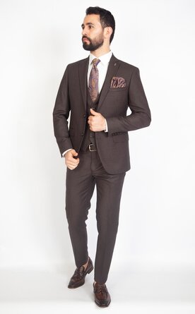 Hnědý pánský oblek Slim Fit s vestou, model Carter