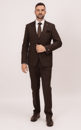 Hnědý pánský oblek Slim Fit s vestou, model Dorian