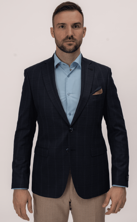 Kostkované tmavě modré pánské sako Slim Fit