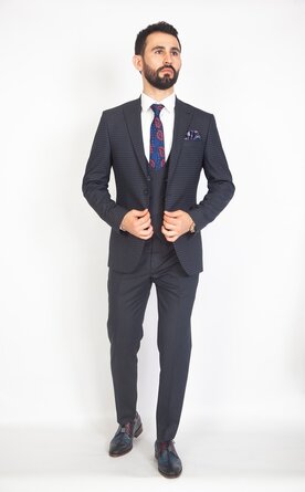 Modrý pánský oblek s vestou Slim Fit, model Alan