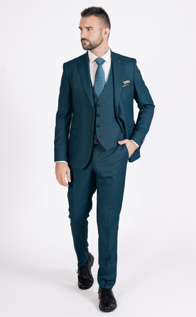 Petrolejový pánský oblek Slim Fit s vestou, model Vincent