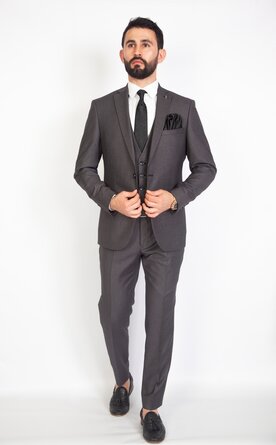 Šedý pánský oblek s vestou Slim Fit, model Daniel