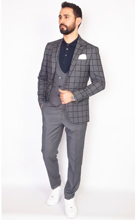 Šedý pánský oblek s vestou Slim Fit, model Richard