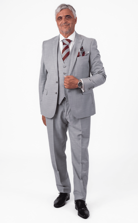Světle šedý pánský oblek Slim Fit s vestou, model Paolo (větší velikosti)