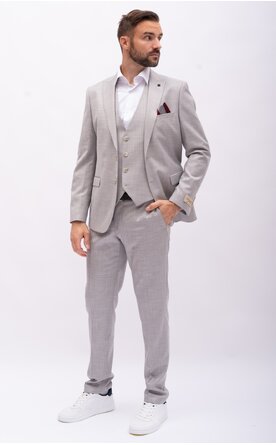 Světle šedý pánský oblek Slim Fit s vestou, model Sterling