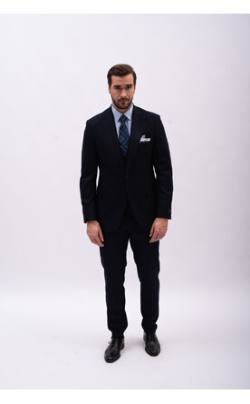 Tmavě modrý pánský oblek Slim Fit s vestou, model Thanos