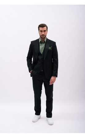 Tmavě zelený pánský oblek s mírným vzorem Slim Fit s vestou, model Tristan