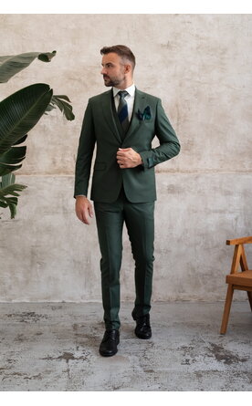 Tmavě zelený pánský oblek s vestou, model Severin
