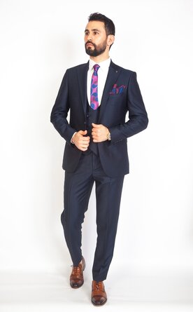 Trojdílný modrý pánský oblek Slim Fit, model Christian