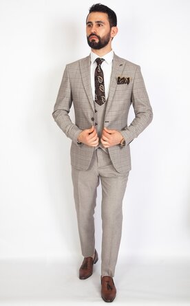 Trojdílný šedý pánský oblek Slim Fit, model Axel