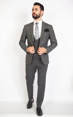 Trojdílný šedý pánský oblek Slim Fit, model Max